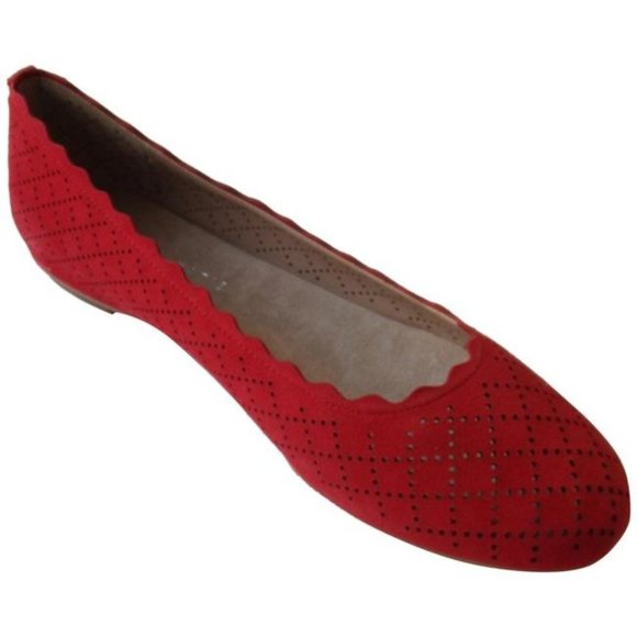 *Kelly And Katie Weslyne Tomato Red Orange Perforated Suede Flats - Picture 1 of 6